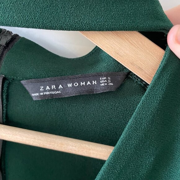 Zara Dark Green Shift V-Neck Mini Dress Size Small - Picture 7 of 7